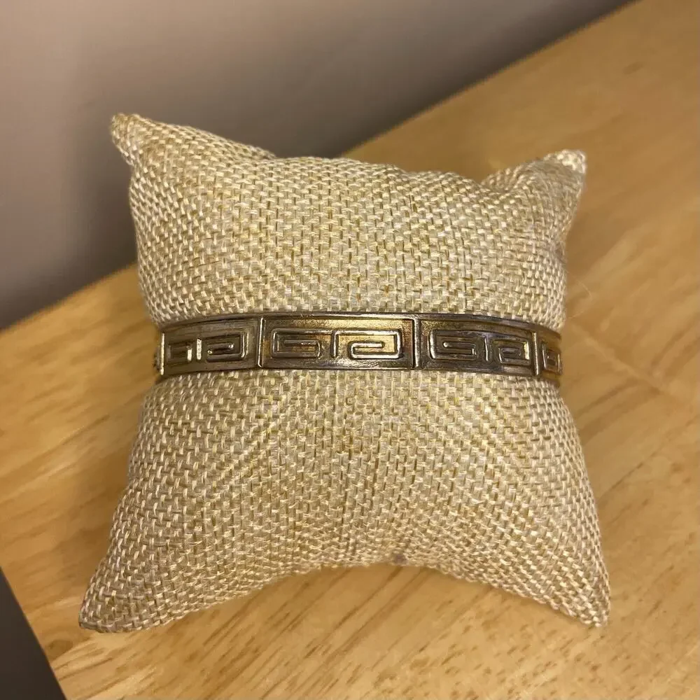 Greek Key Meander Sterling Bangle Bracelet Signed Mexico - Picture 9 of 9